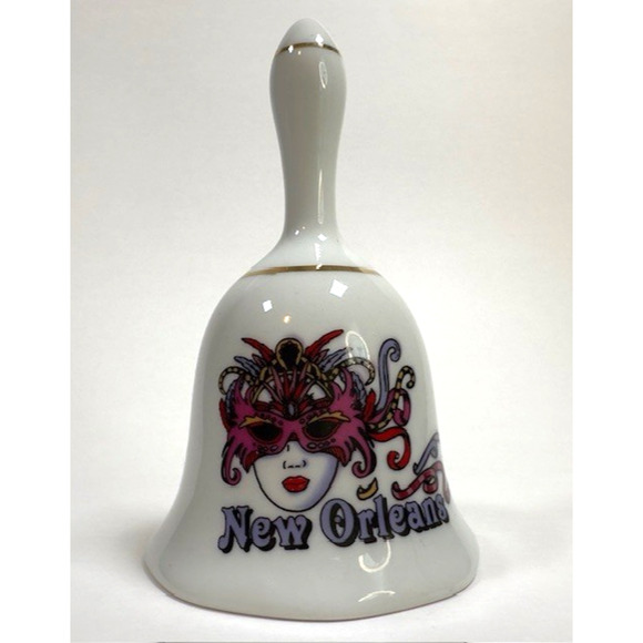 New Orleans Mardi Gras Mask Dinner Bell Porcelain Ceramic Vintage - Picture 1 of 9